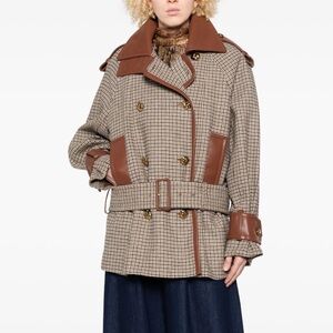 Zimmermann checked belted leather trimmed jacket